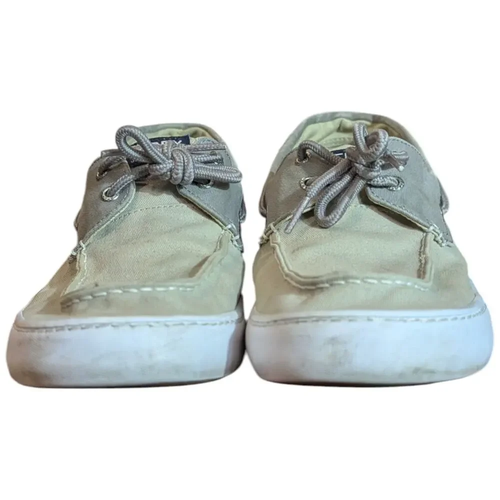 Sperry Top Sider Mens Boat Shoes sz 13 Beige Canvas Gray Deck STS16252